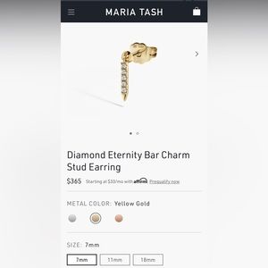 Maria Tash 18K Yellow Gold & Diamond Eternity Bar Charm Stud Earring - 7mm